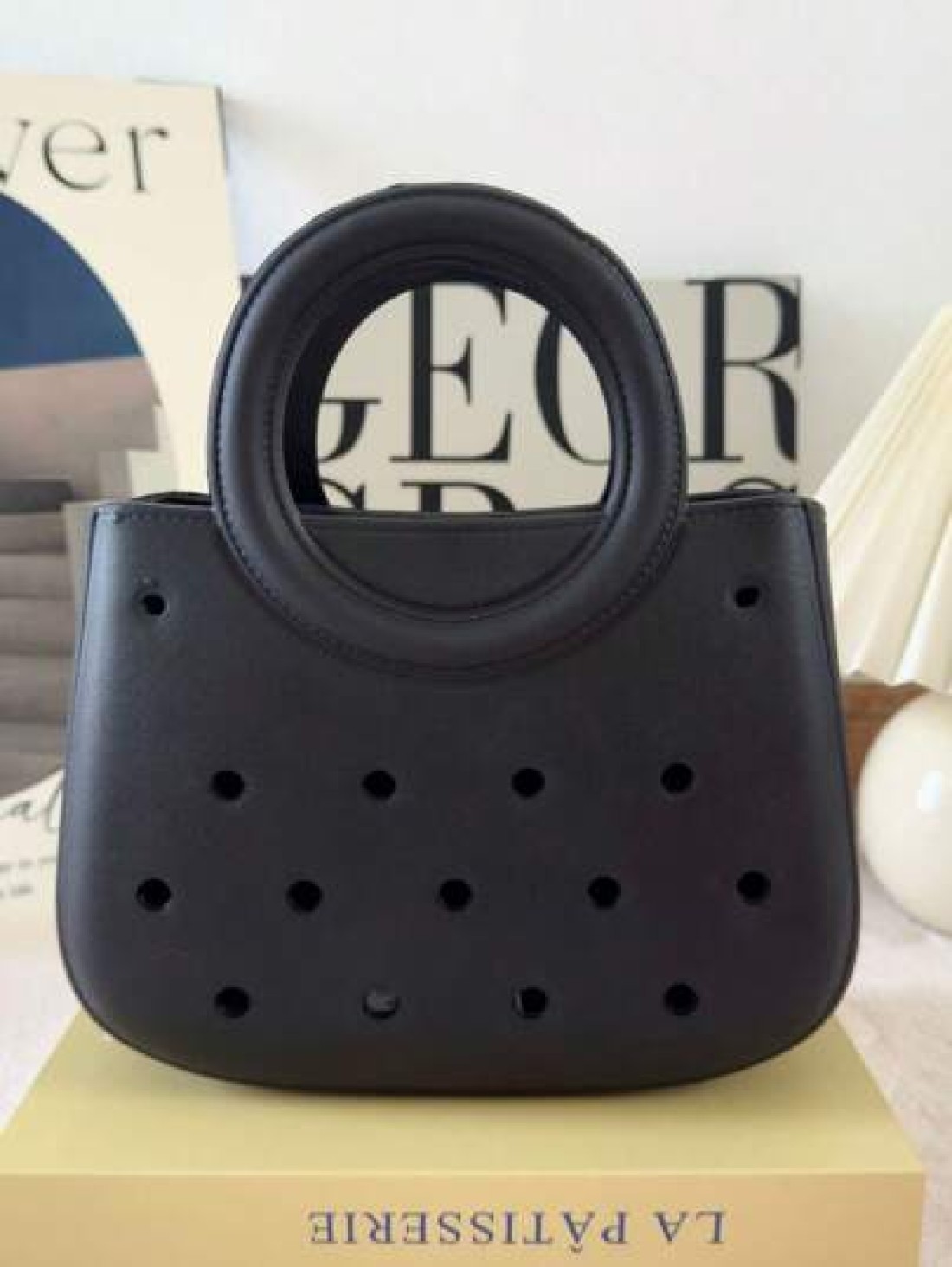 1pc EVA Solid Color DIY Hollow Out Tote Bag Waterproof Storage Basket Beach Bag Fashion Handbag