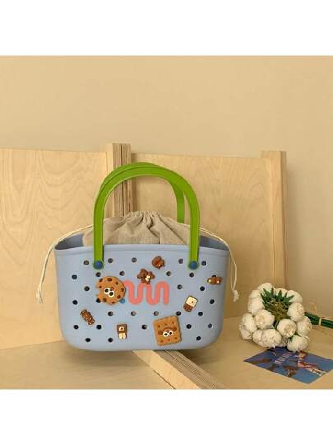 1pc New Fashion Silicone Perforated Tote Bag Casual Shopping Basket Handbag