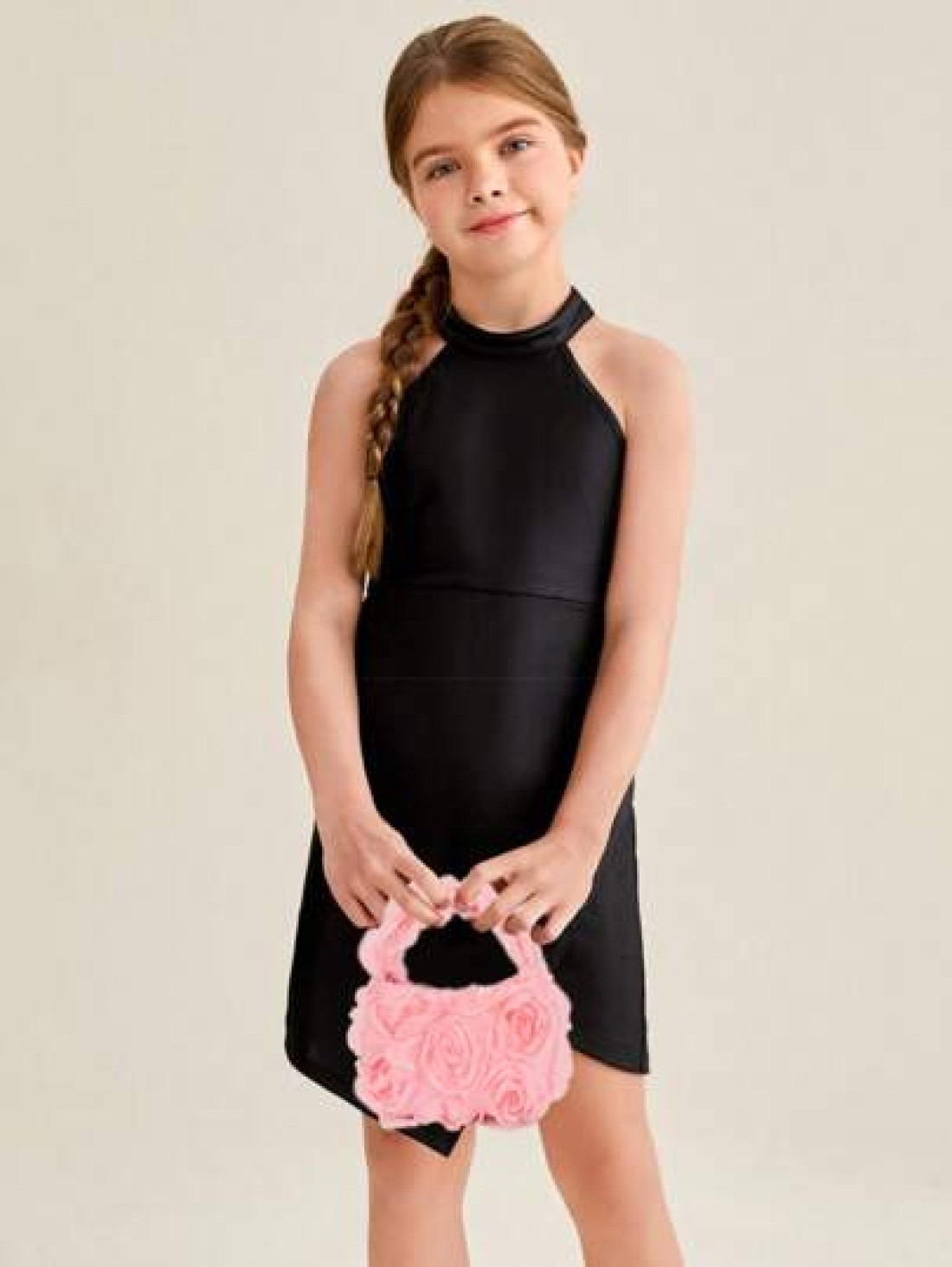 1pc Kids Fashionable Rose Flower Mini Handbag Versatile Pleated Petal Design