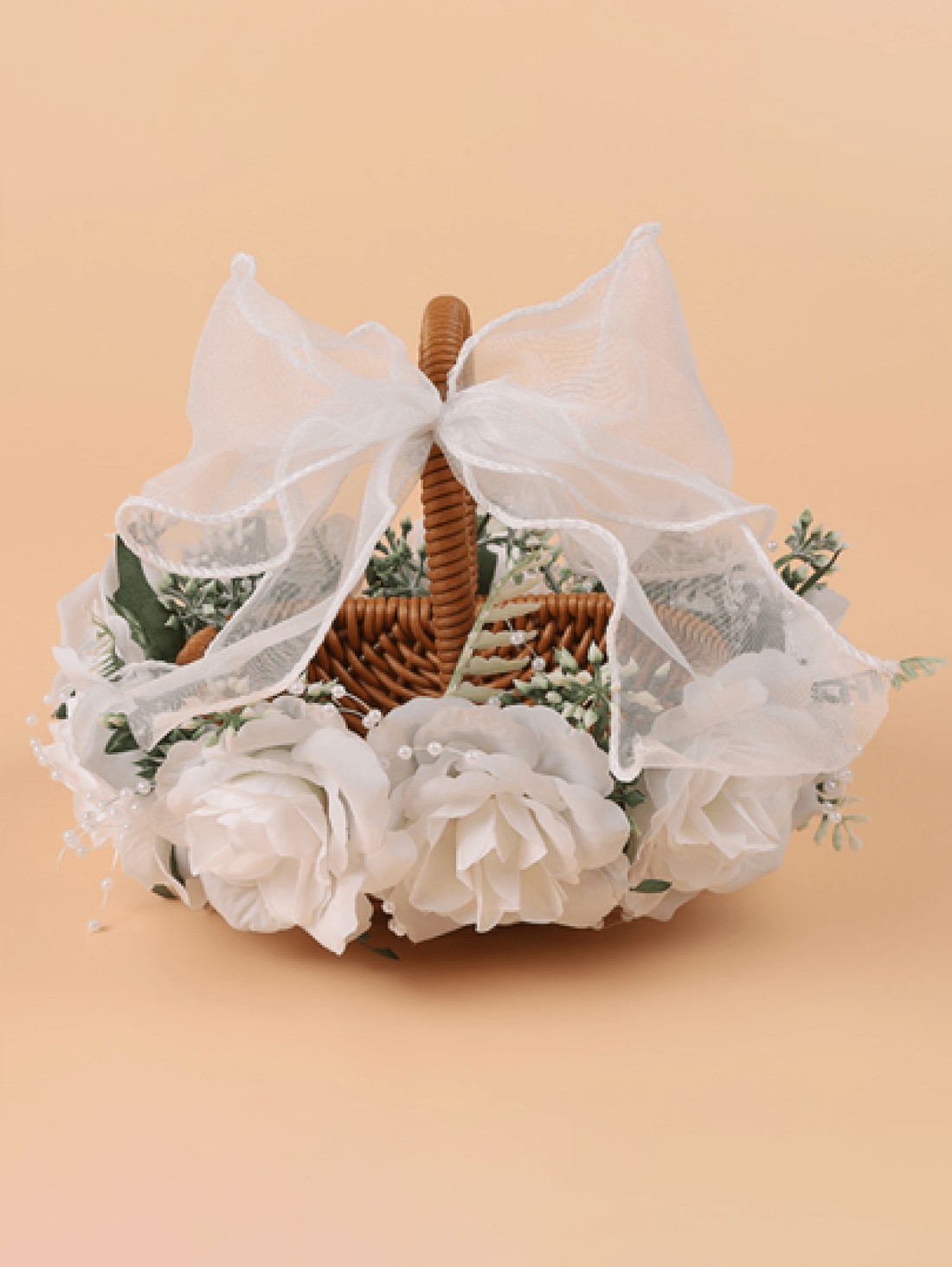 1pc Beautiful Bowknot Ribbon Flower Girl Basket For Wedding Woven Flower Girl Petal Toss Basket