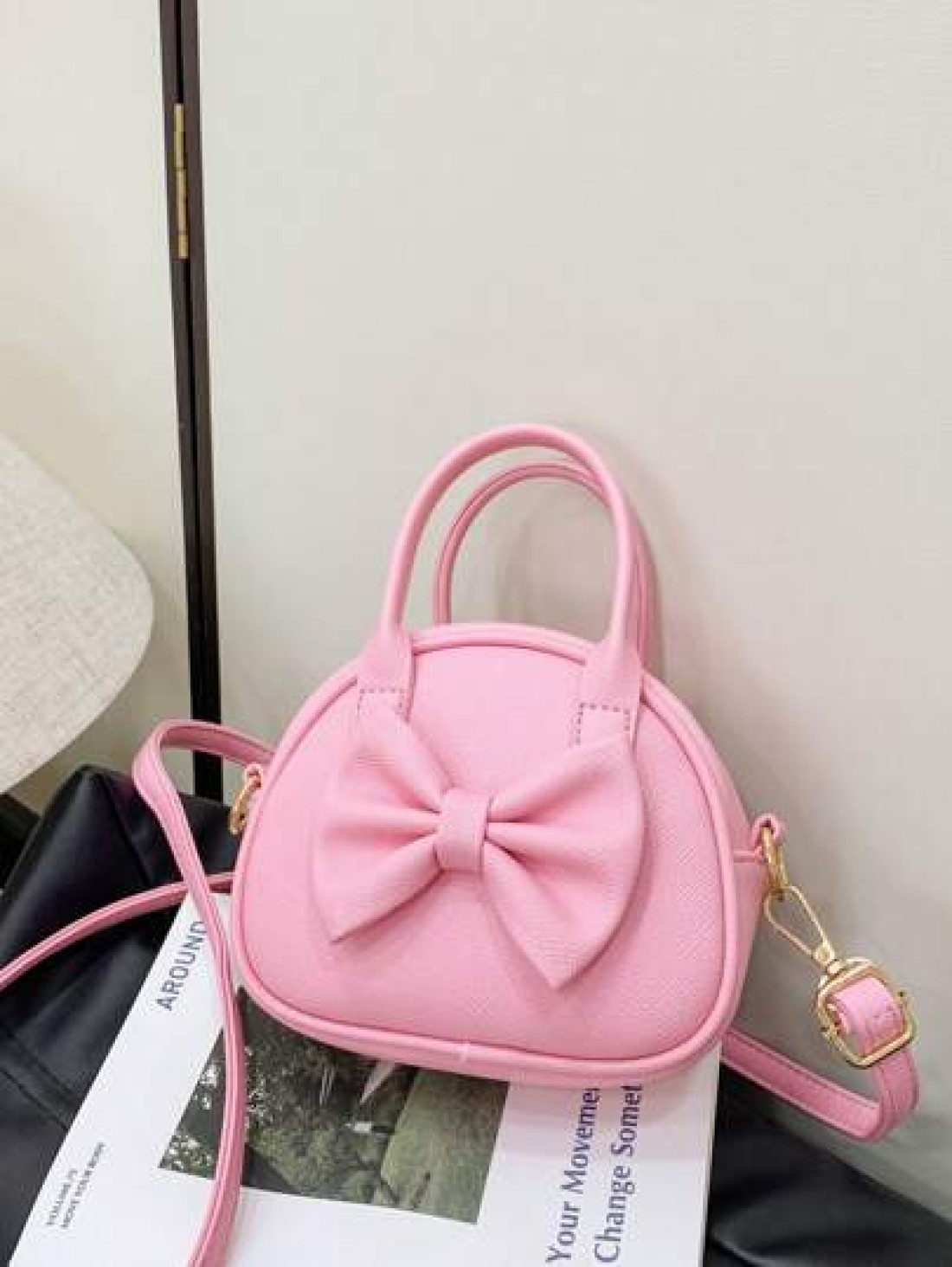1pc Pu Zipper Fashion Sweet Bow Princess Style Candy Color Handbag Korean French Exquisite Aesthetic Niche Design Adjustable Shoulder Strap Shoulder Messenger Bag Versatile Casual Highly Attractive Ba