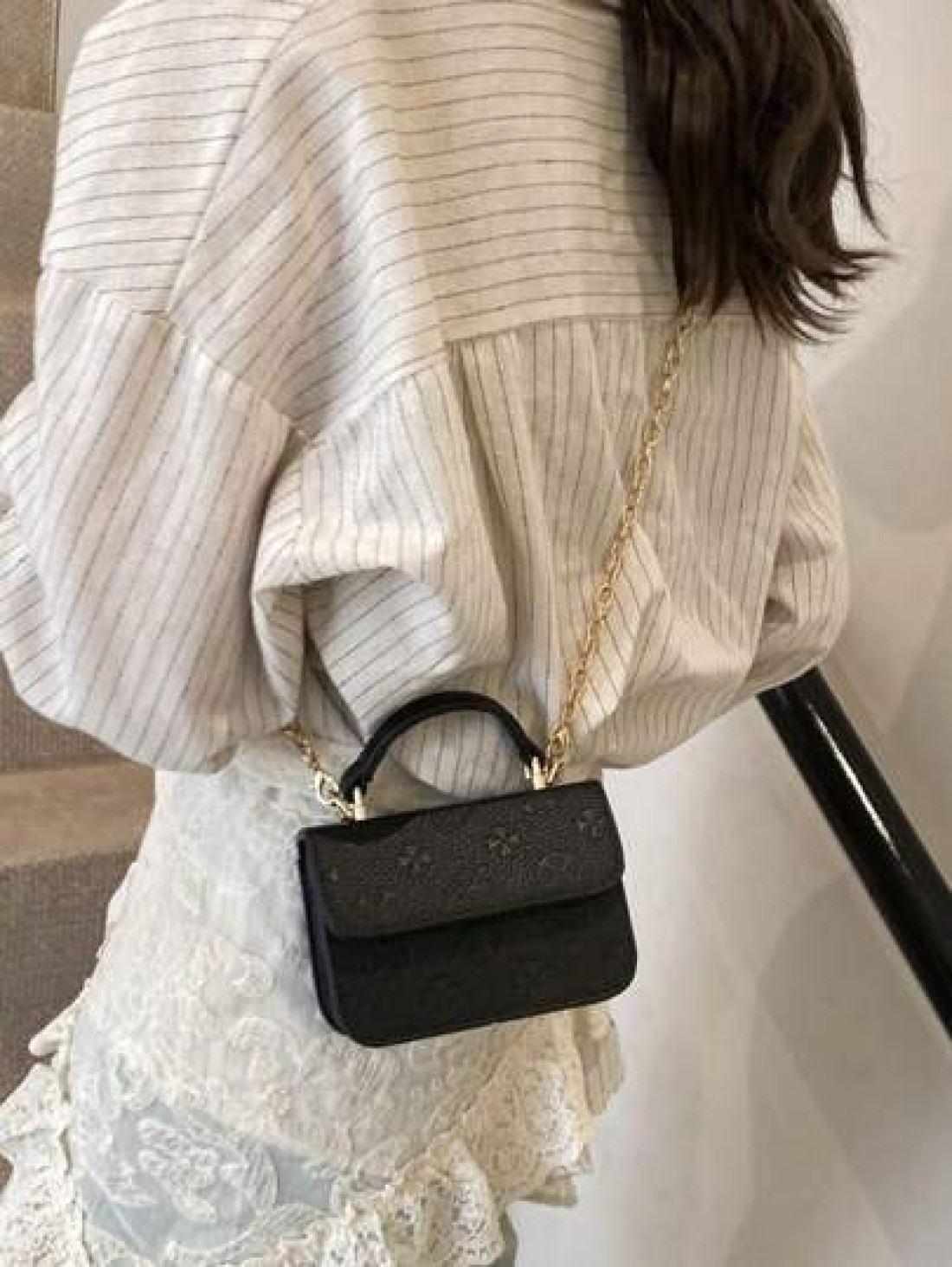 1pc Fashionable And Simple Printed Handbag Letter Embossed All Match Mini Handbag Small Square Bag Change Lipstick Bag Pu Material With Fashionable Chain Shoulder Strap Magnetic Buckle Flap Opening An