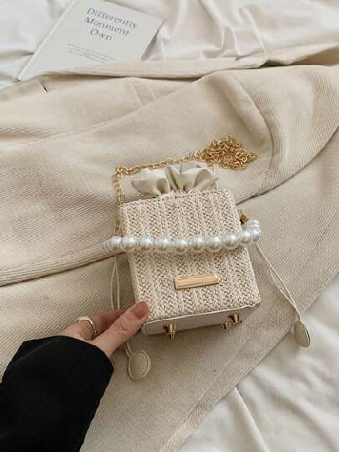 Woven Pearl Mini Handbag Fashion Chain Shoulder Crossbody Bag For Girls