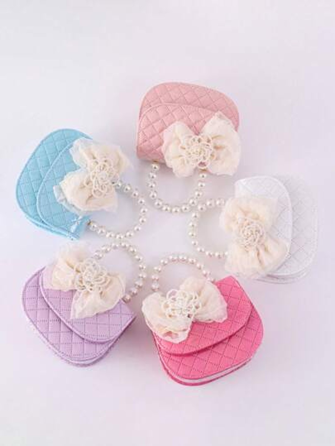 Fashionable Cute Bow Accent Shoulder Crossbody Bag With Elegant Pearl Lace Decor Beaded Handle