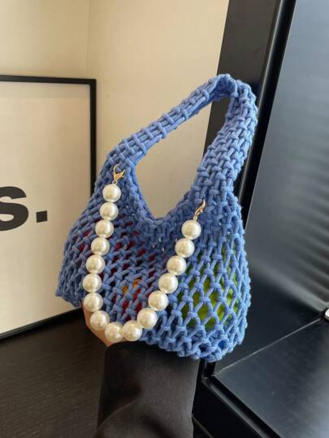 1pc Handbag Open Top Opening And Closing Niche Pearl Hollow Design Bag For Girl New Summer Fashion Braided Small Bag Casual And Versatile Beach Bag Suitable For Daily Outings And Vacations A Perfect G