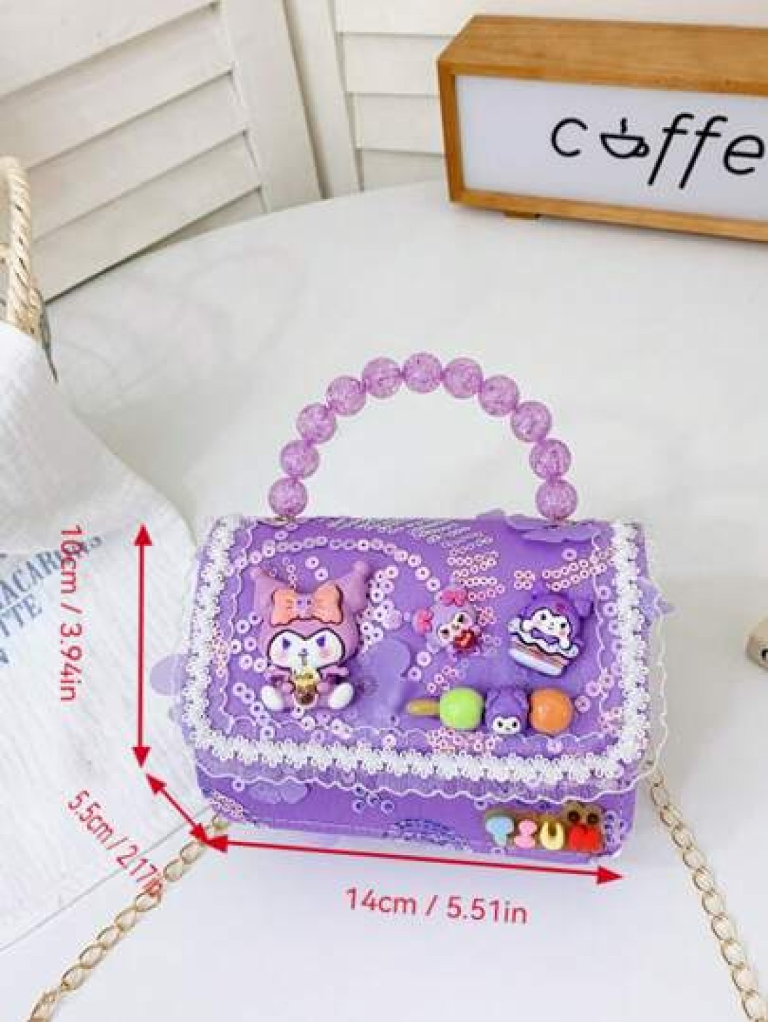 Sanrio A Kuromi Children s Bag A Multi Color Bead Handbag A Cartoon And Cute Accessory Bag A Mini And Small Handbag Bag A Daily Travel Clothing Matching Bag A Closed Shoulder Bag
