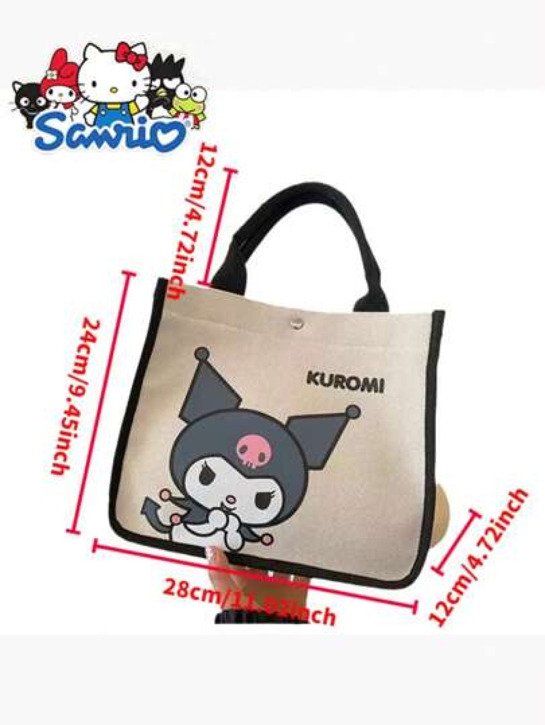 Sanrio Hello Kitty Canvas Kids Tote Bag Lightweight Cute Multifunctional Girl s Handbag With Cosmetic Bag Available In Red Green And Black