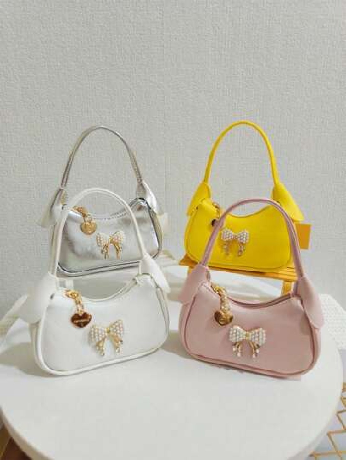 Children Pearl Bow Decoration Handbag Girls Fashion High End Gift Shoulder Bag Princess Mini Wallet Purse