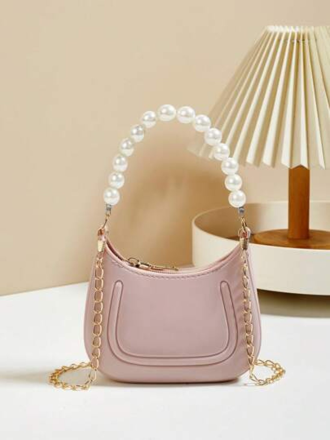 Mini Underarm Bag For Toddler Girls Pearl Decor Zipper Closure Handbag Lovely Gift Bag For Girls