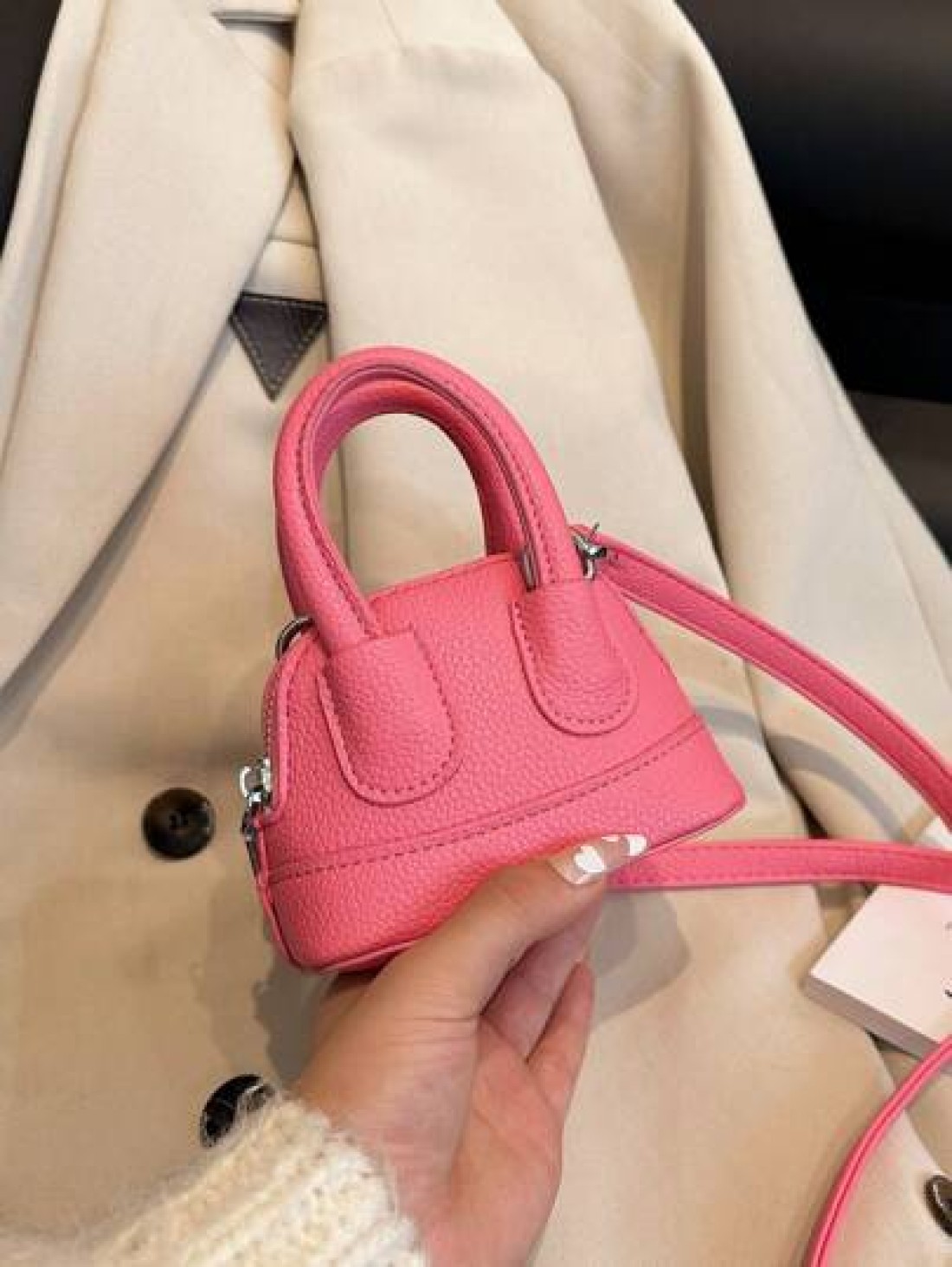1pc Ins Fashion Girl s Bag 2025 New Cute Candy Color Mini Shell Bag Litchi Pattern Pu Messenger Bag Suitable For Daily Use