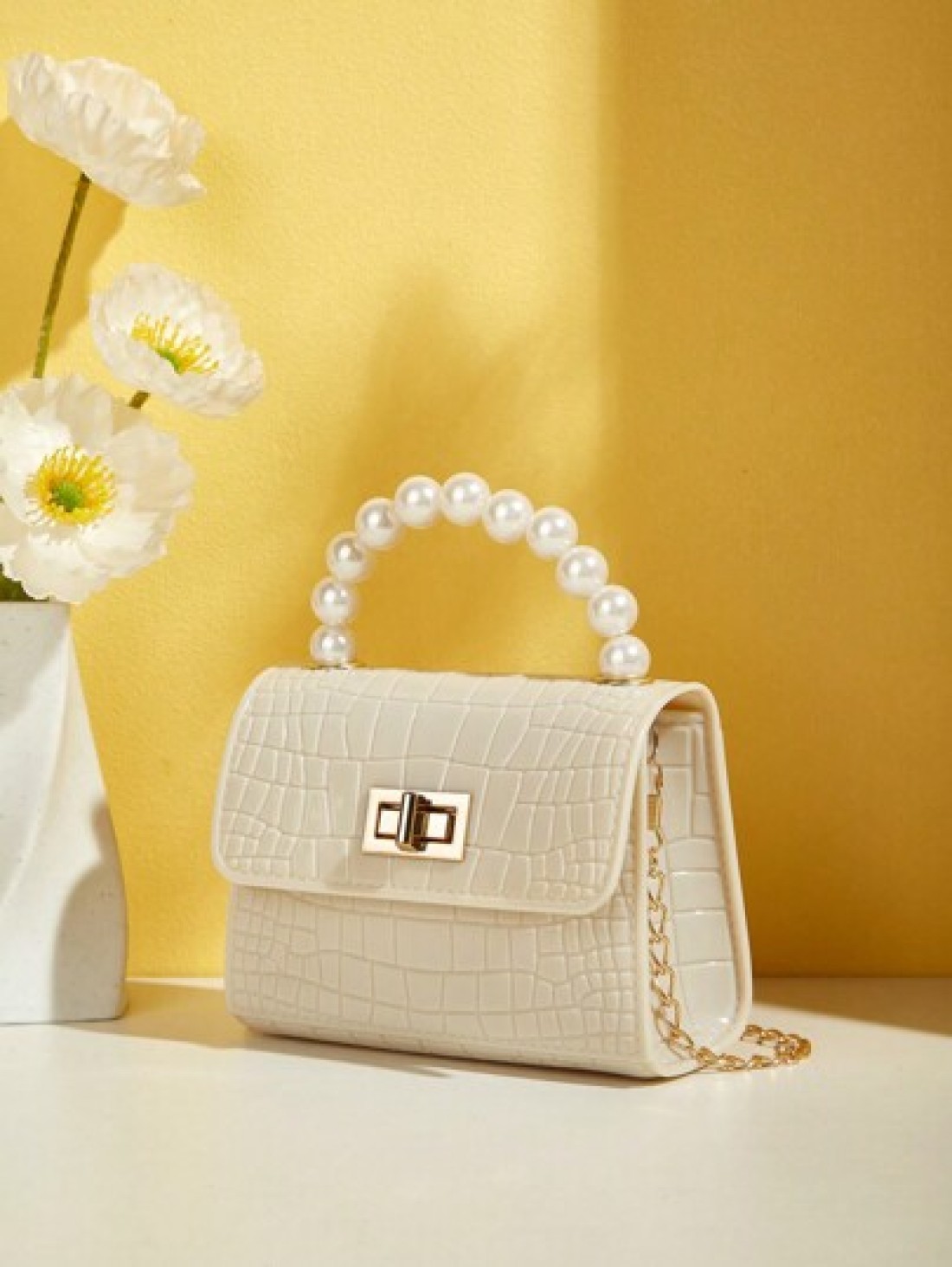 Gift Worthy Faux Pearl Decor Handheld Bag Mini Cute Crossbody Bag