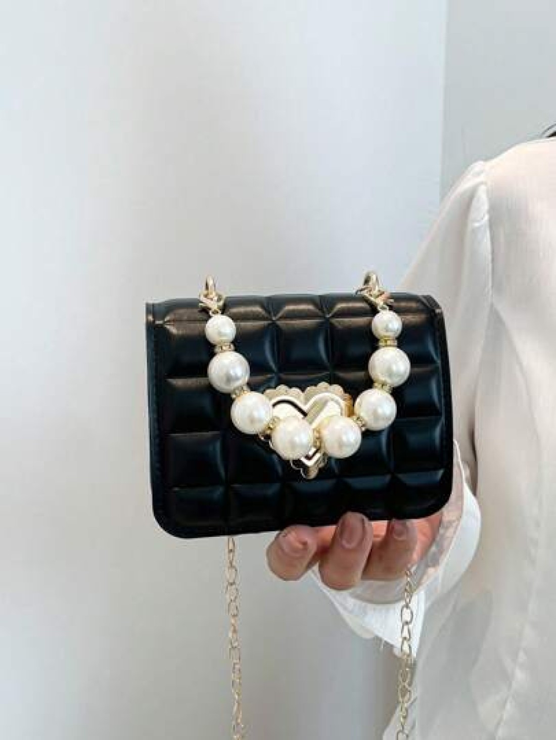 1pc Cute Sweet Messenger Bag Korean Style Fashion Coin Purse Solid Color Casual Pu Texture Small Square Bag Handbag Pearl Handle Chain Shoulder Strap Lock Buckle Fashion Chain Messenger Bag Fashion Pr
