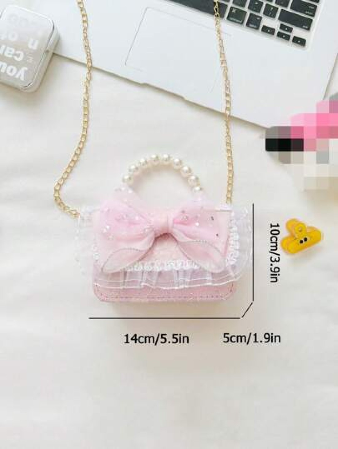 1 Pc Mini Fashion Shiny Young Children Pearl Handbag Chain Crossbody Bag Flip Bag Samll Square Bag Kawaii Princess Bag Toddler Coin Purse Cute Candy Storage Bag Portable Light Sweet Big Lace Bow Sequi