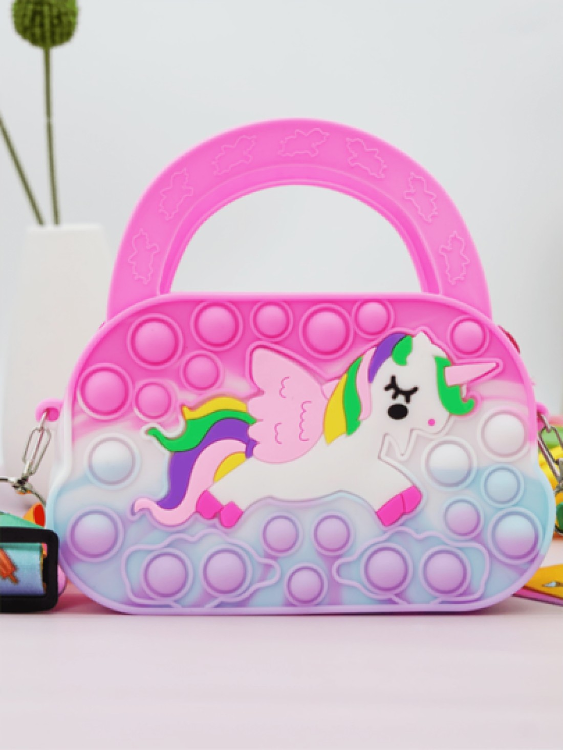 Heart Shaped Tote Bag Silicone Crossbody Bag Unicorn Wallet Stress Relief Waterproof Durable Storage Pouch