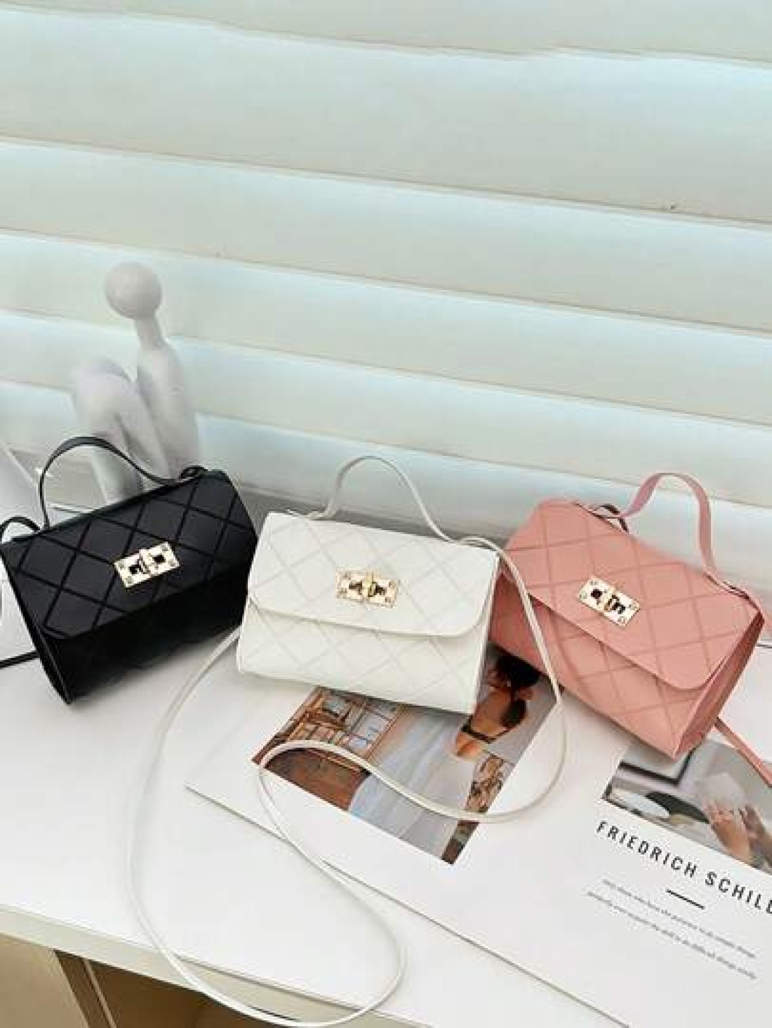 1pc Girls Metal Lock Decor Handbag Shoulder Bag Wallet Coin Purse Adjustable Strap Suitable For Daily Outdoor Travel Trekking Portable Ideal Gift