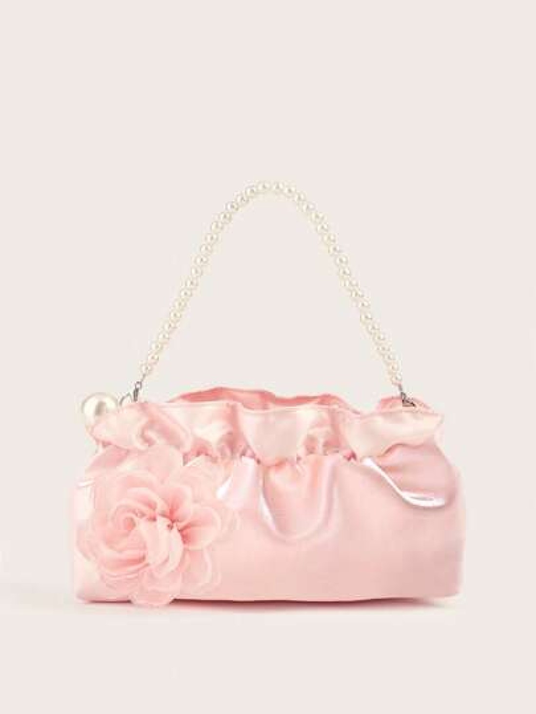1pc Pearl Clutch Bag Pleated Cloud Shaped Handbag For Phone Keys Coins Perfect For Little Ladies Floral Pearl Purse
