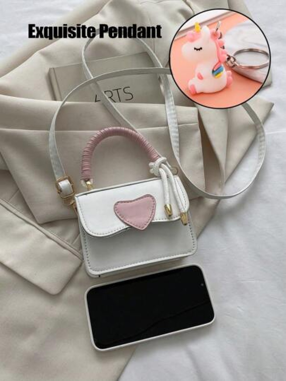 1 Pc Mini Girls Heart Shaped Color Block PU Fashion Shoulder Handbag Crossbody Bag Suitable For Daily Use
