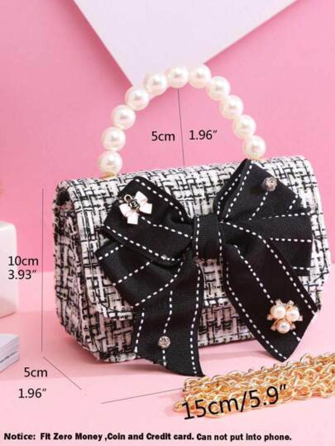 1pc Mini Kid s Fabric Bowknot Rhinestone Pearl Decor Striped PU Magnetic Closure Chain Strap Fashion Handbag Shoulder Bag Cute Girls Princess Bag Suitable For Holidays Daily Use And Birthday Gift