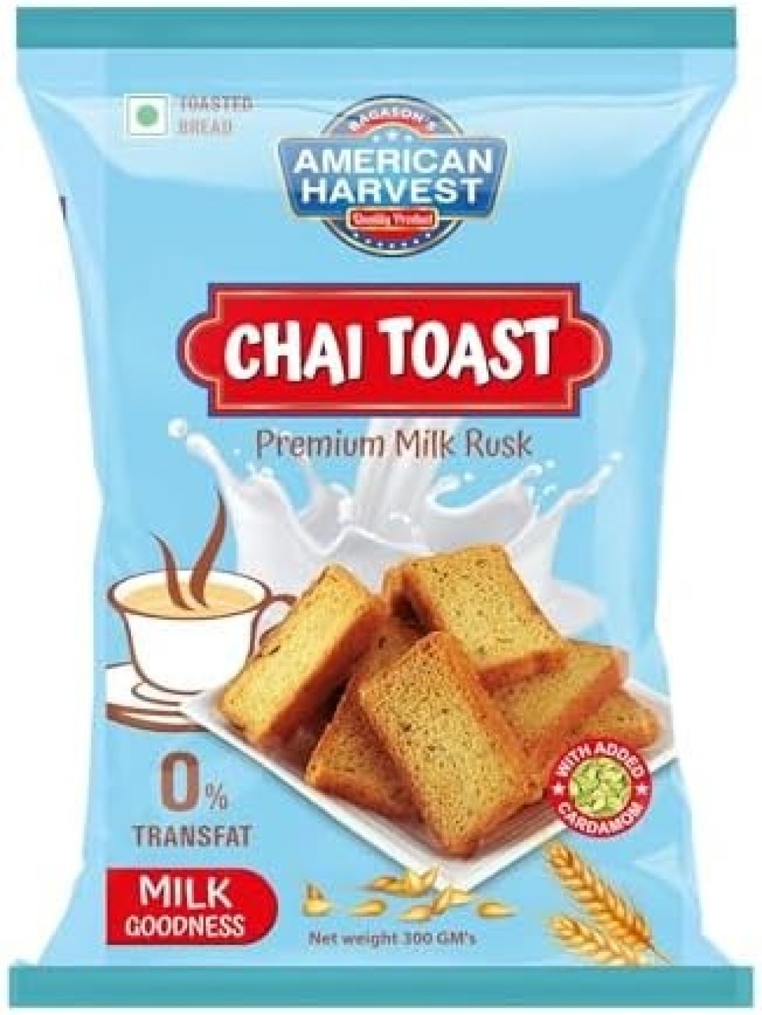 American Harvest Chai Toast Premium Milk Rusk With Added Cardamom 300g Pack of 2