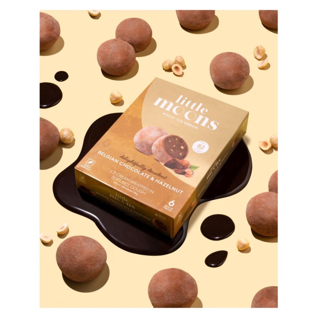 Little Moons Belgian Chocolate And Hazelnut Mochi Ice Cream 32g Pack of 6