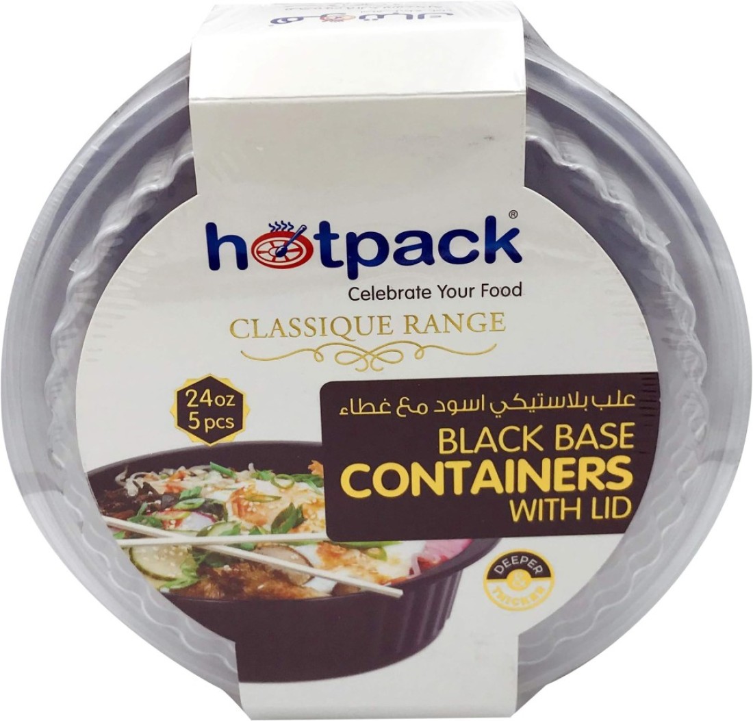 Hotpack- Bb8377 Black Base Round Microwavable Container+Lids -5Pcs-24Oz