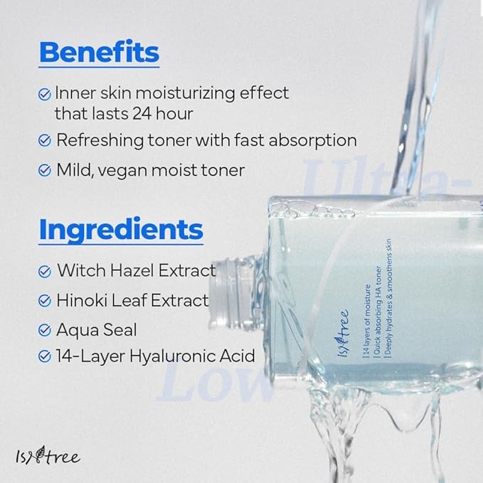 ISNTREE Ultra-Low Molecular Hyaluronic Acid Toner 300ml 10.14 fl.oz| Quick Absorbing Hyaluronic Acid Toner | Deeply hydrates and smoothens The Skin