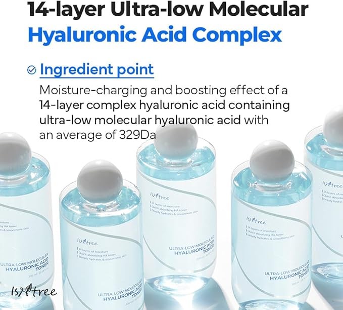 ISNTREE Ultra-Low Molecular Hyaluronic Acid Toner 300ml 10.14 fl.oz| Quick Absorbing Hyaluronic Acid Toner | Deeply hydrates and smoothens The Skin