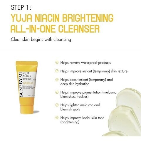 SOME BY MI Yuja Niacin Anti-Blemish Starter Kit - Includes Toner 30ml + Serum 10ml + Gel Cream 30g + Sleeping Mask 20g - For Natural Brightning of Skin - Set of 4 Travel Kit