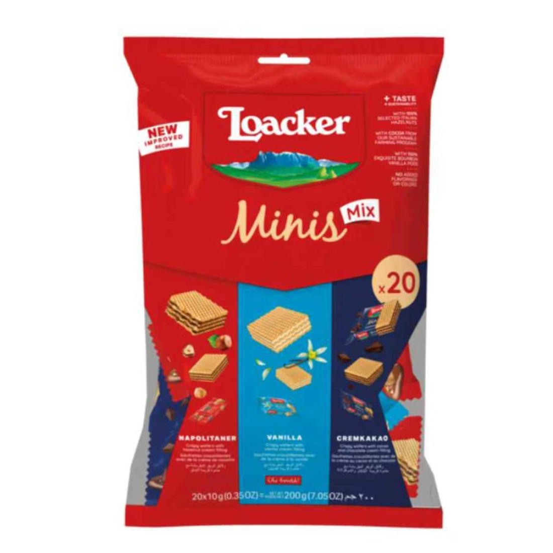 Loacker Classic Minis Mix Napolitaner Cremkakao and Vanilla Wafers, 200g Pack of 2