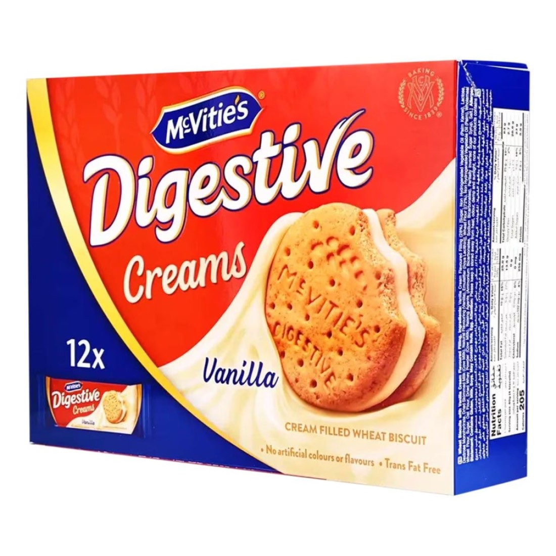 McVitie&#39;s Digestive Creams Vanilla Cream Filled Wheat Biscuit, 40g Pack of 12