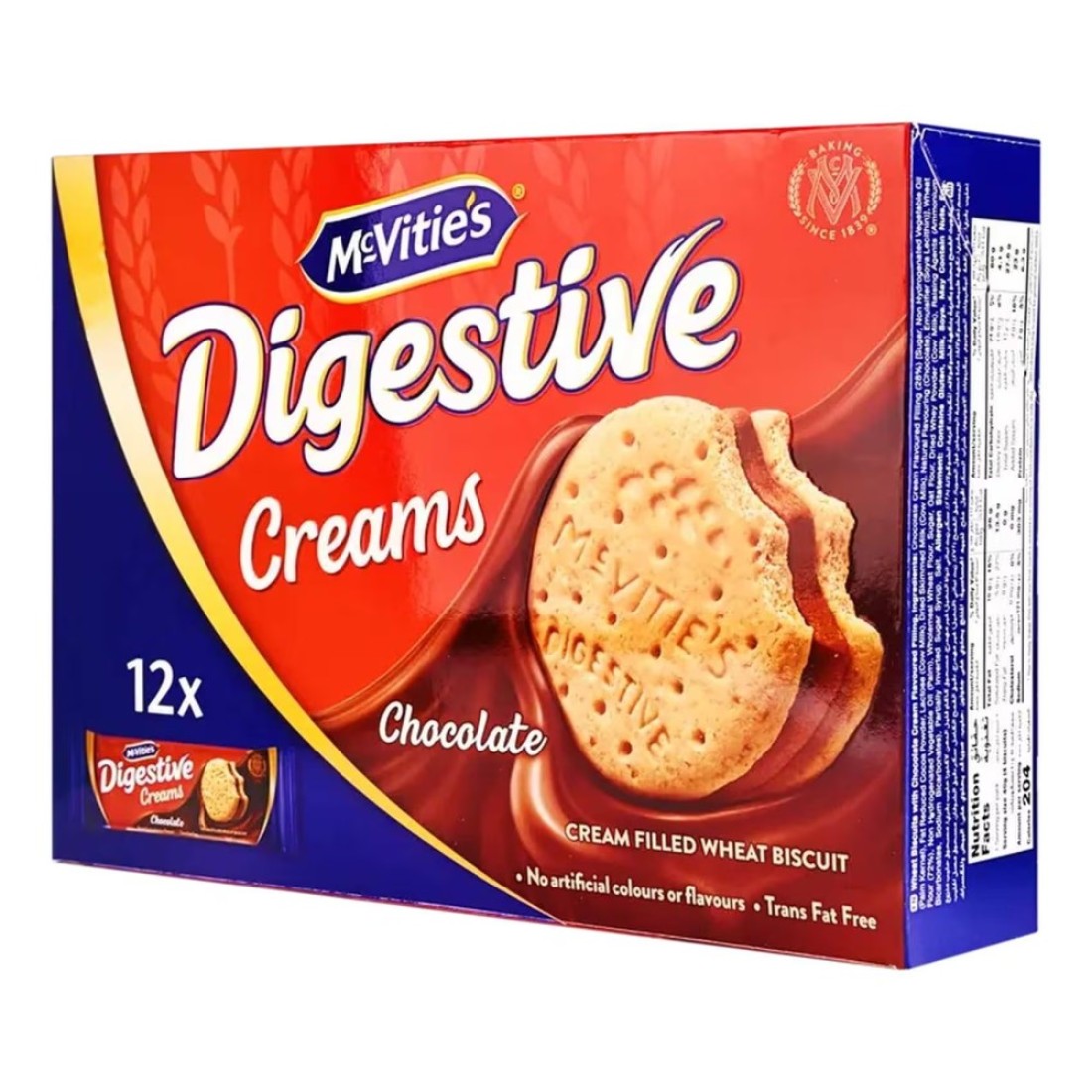 McVitie&#39;s Digestive Creams Chocolate Cream Filled Wheat Biscuit, 40g Pack of 12