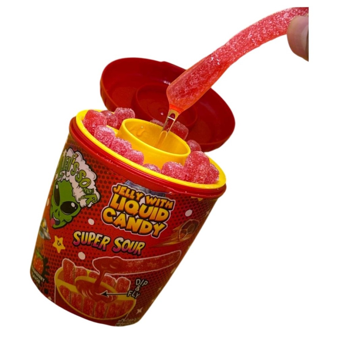 Alien&#39;s Sour Strawberry Flavour Jelly Stick with Liquid Candy, 96g
