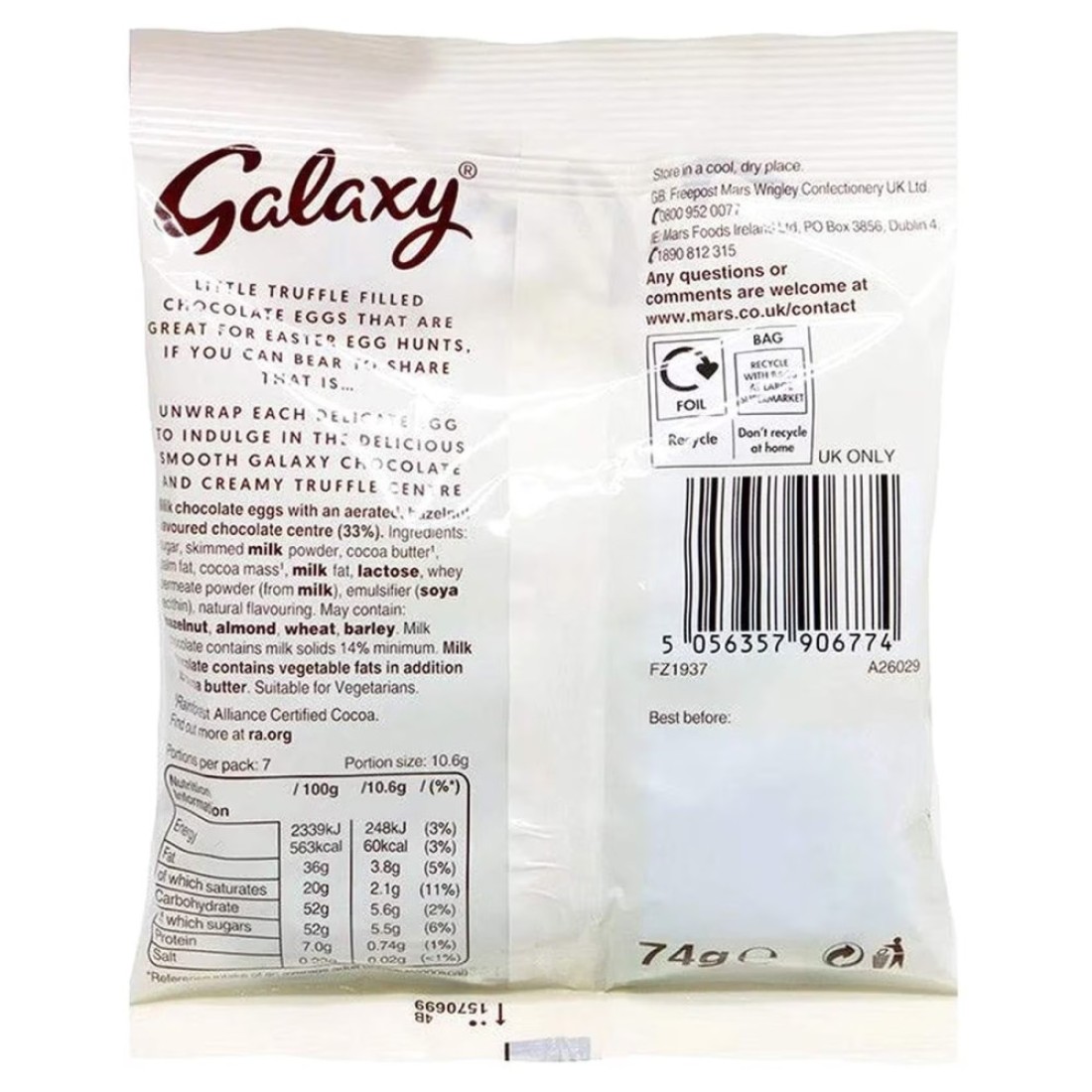 Galaxy Hazelnut Creamy Truffle Mini Eggs, 74g