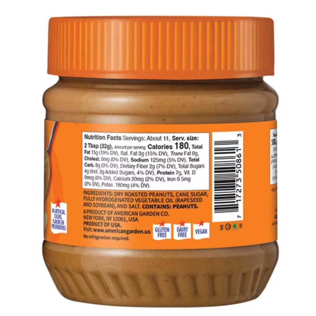 American Garden Vegan Gluten Free Creamy Peanut Butter,340g