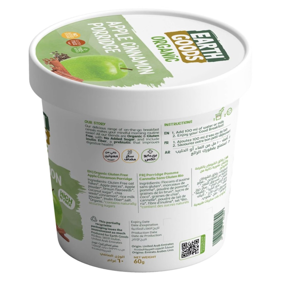 Earth Goods Organic Gluten Free Apple Cinnamon Porridge 60g