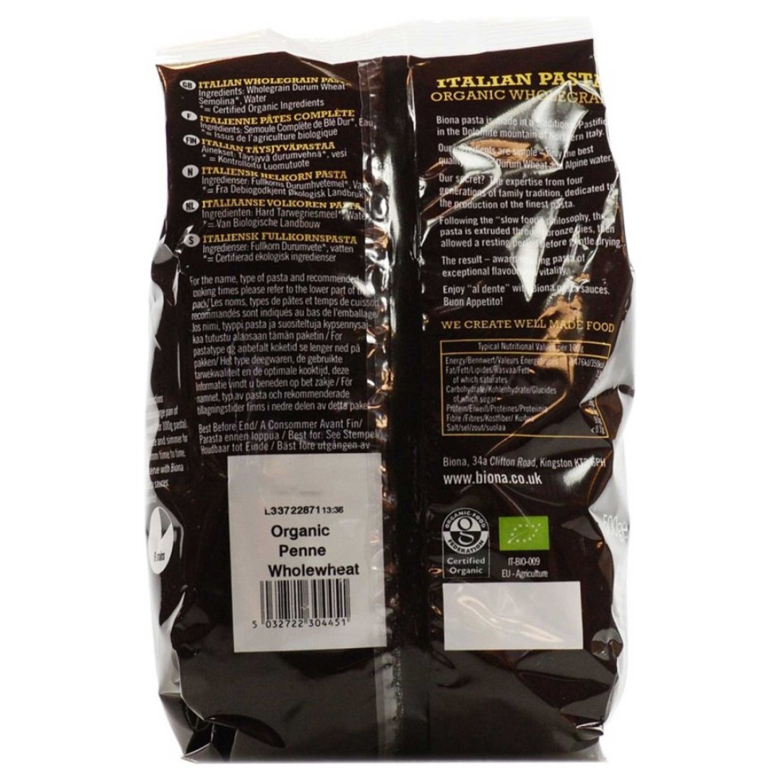 Biona Organic Italian Wholegrain Pasta 500g Pack of 12