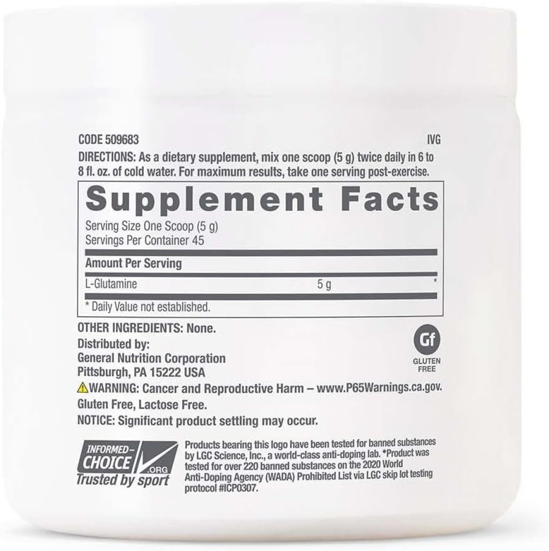 GNC Pro Performance&reg; L-Glutamine 5000 mg (Unflavored 45 Servings)