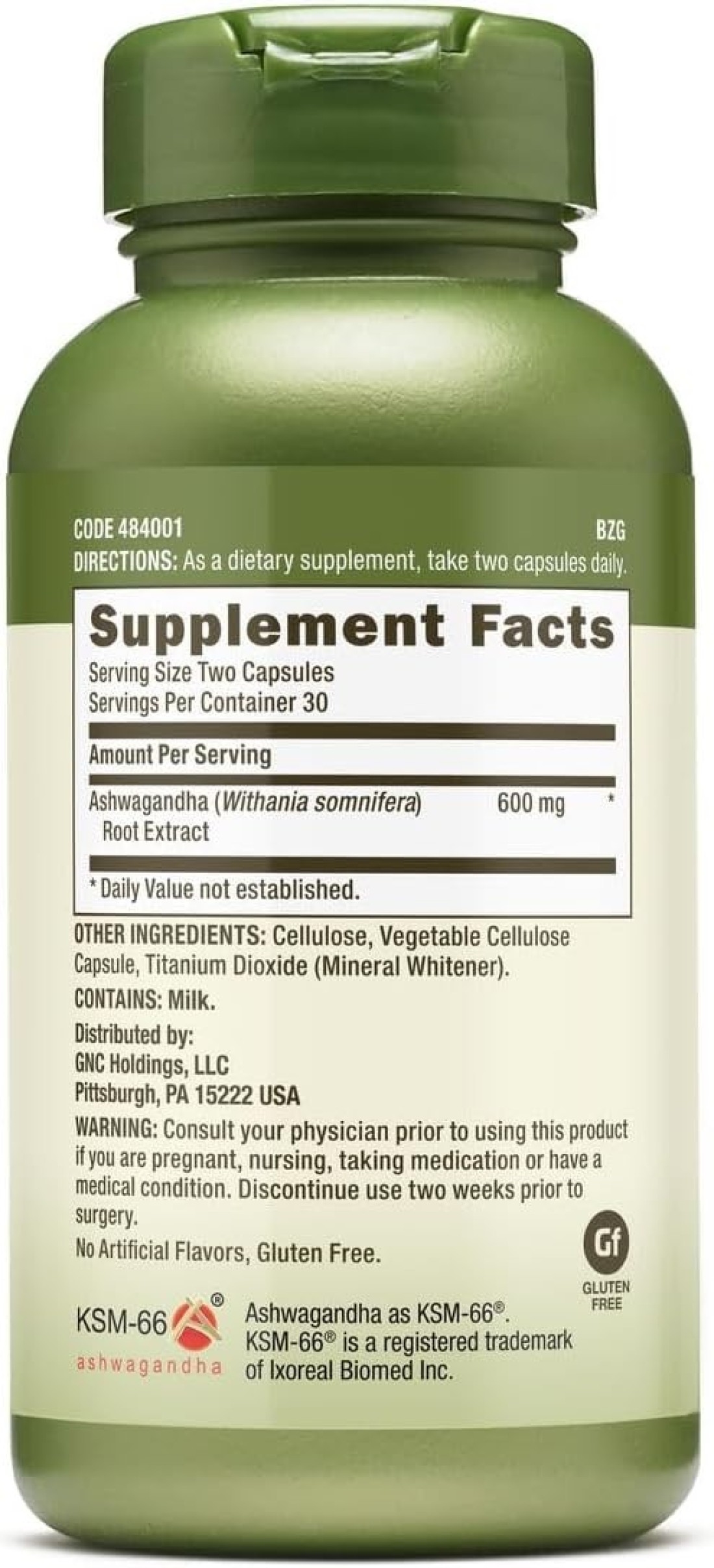 GNC Herbal Plus Ashwagandha 600mg, 60 Capsules, Supports a Healthy Response to Stress