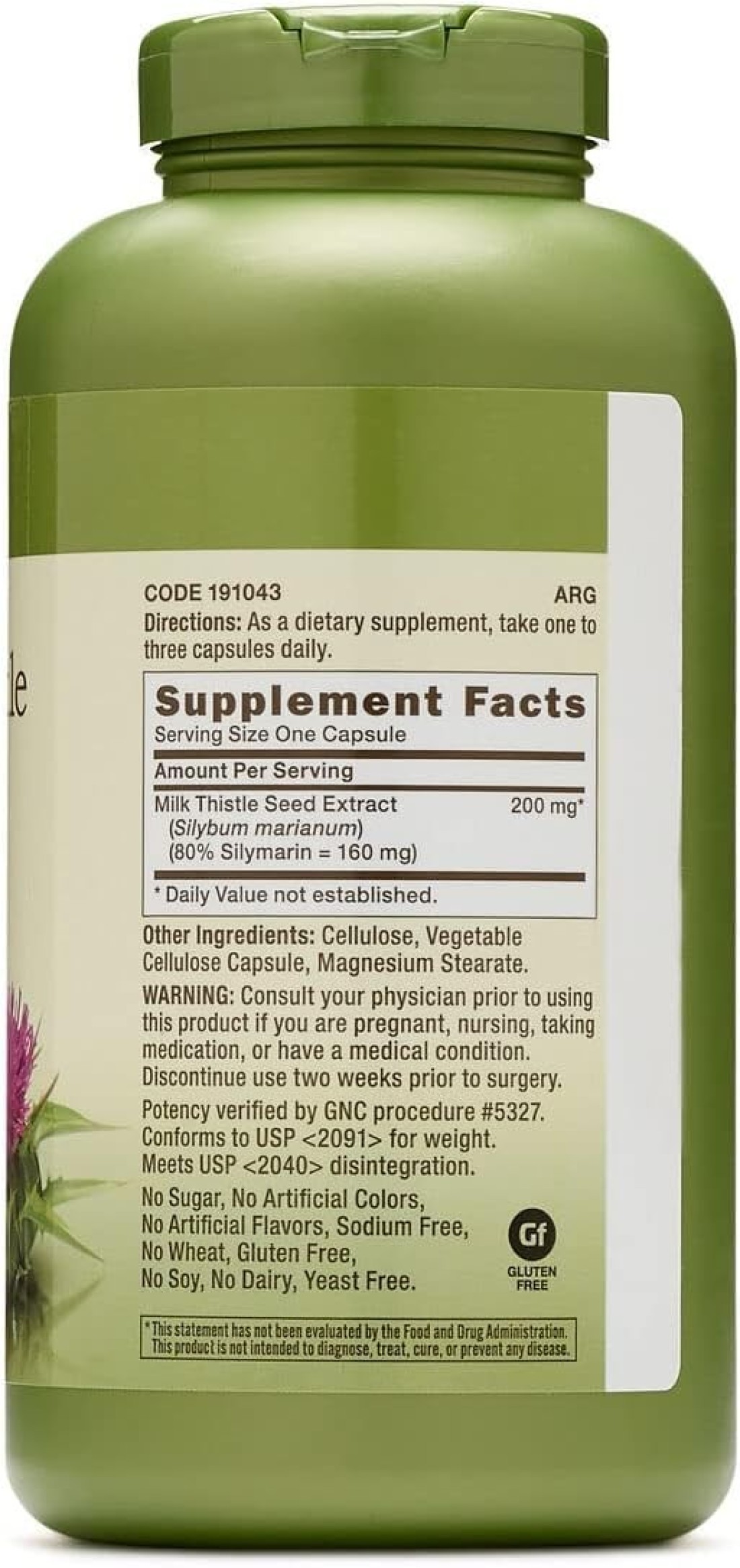 GNC Herbal Plus Milk Thistle 200mg Supports Liver Health 300 Capsules