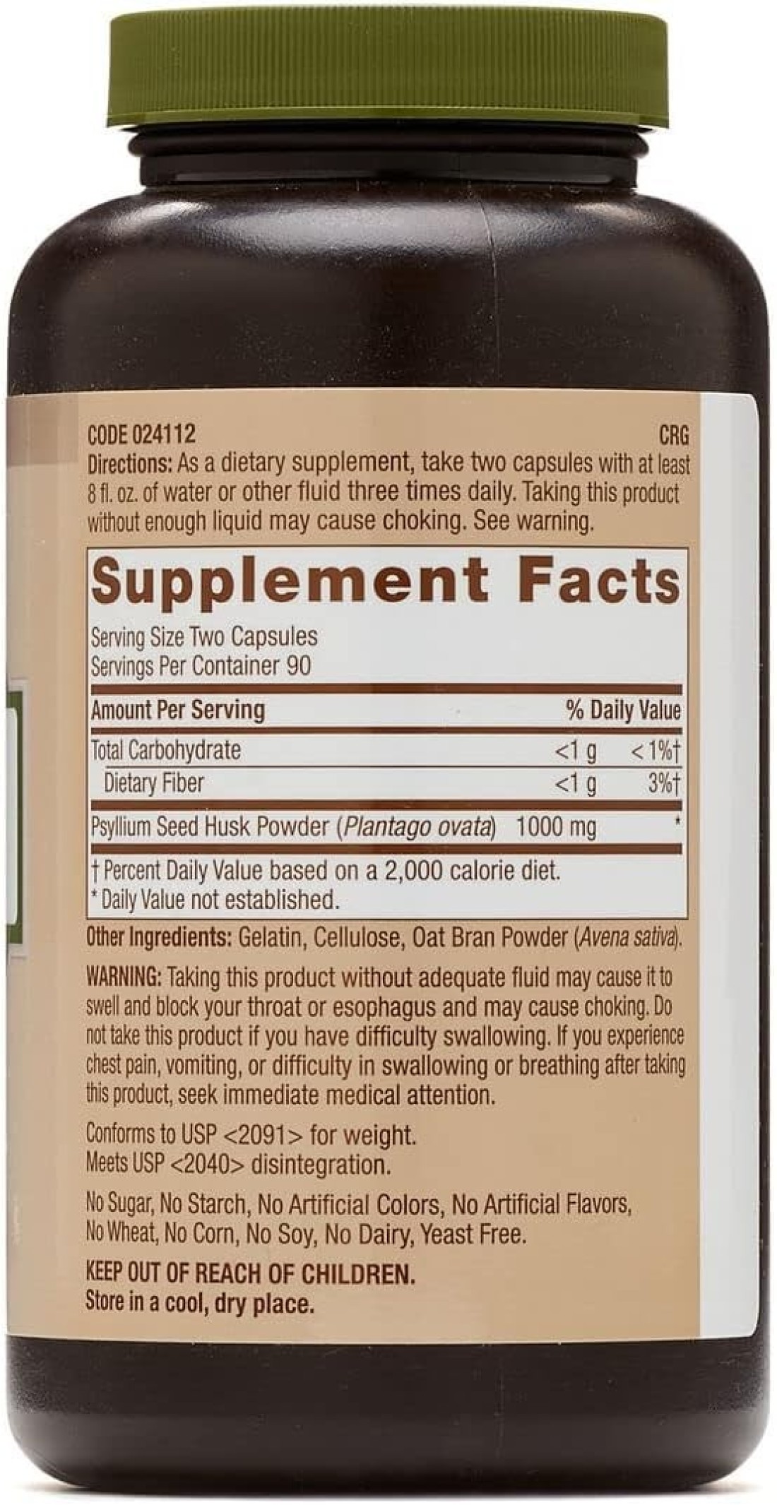 GNC Natural Brand Psyllium Seed Husk 500mg, 180 Capsules, Supports Digestive Health