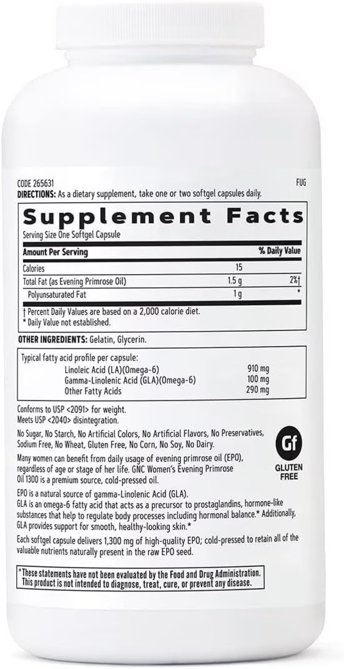 GNC WOMEN&#39;S Evening Primrose Oil 1300mg (180 Softgels)