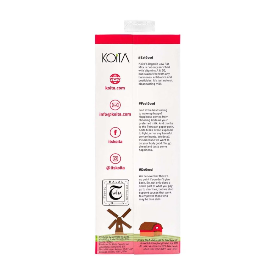 Koita Low Fat Organic Cow Milk Vitamin A &amp; D3 1L
