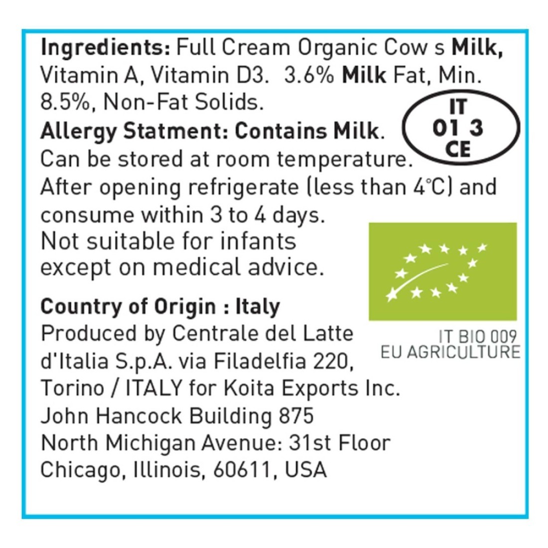 Koita Organic Whole Fat Milk 200ml Pack of 6