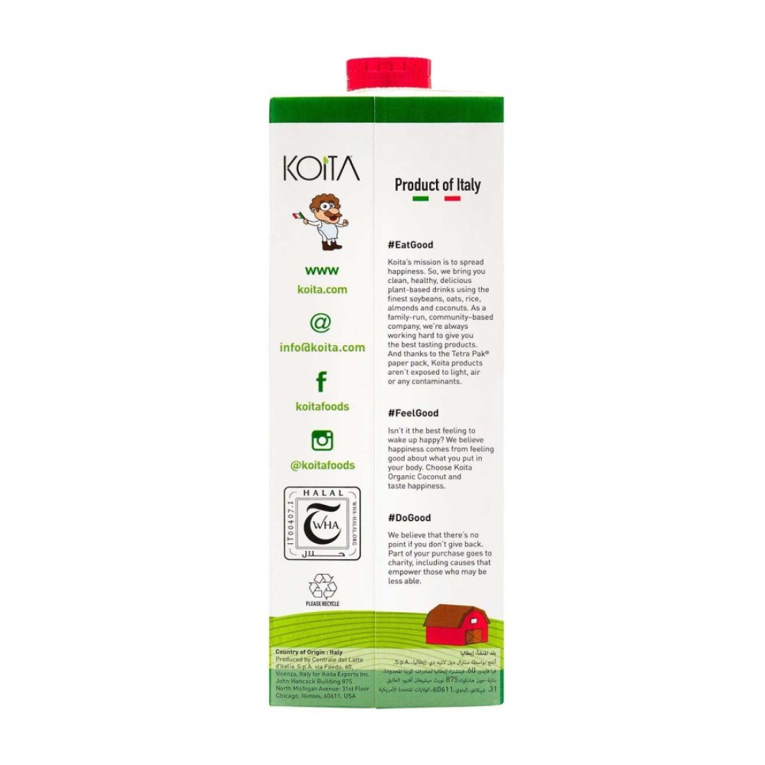 Koita Coconut No Added Sugar Milk, 100% Plant-Based, Dairy &amp; Lactose Free 1L