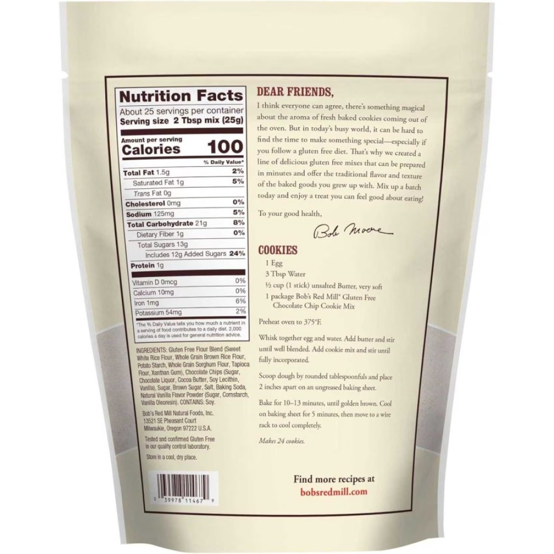 Bob&#39;s Red Mill Gluten Free Chocolate Chip Cookie Mix 624g