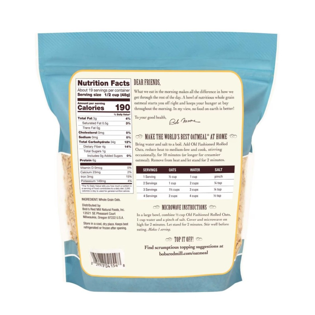 Bob&#39;s Red Mill Old Fashioned Rolled Oats Whole Grain Non-GMO 907g