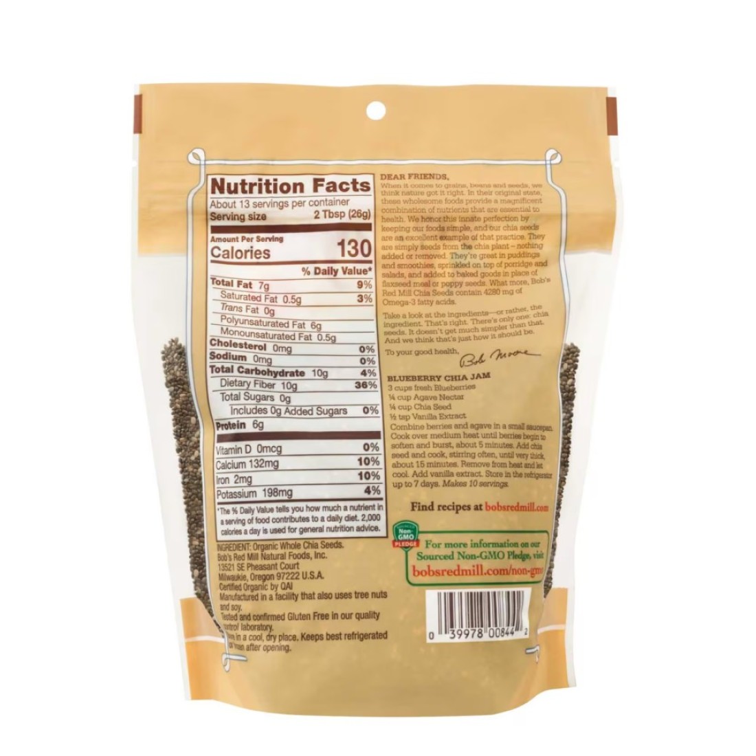 Bob&#39;s Red Mill Organic Whole Chia Seeds Gluten Free Non-GMO 340g