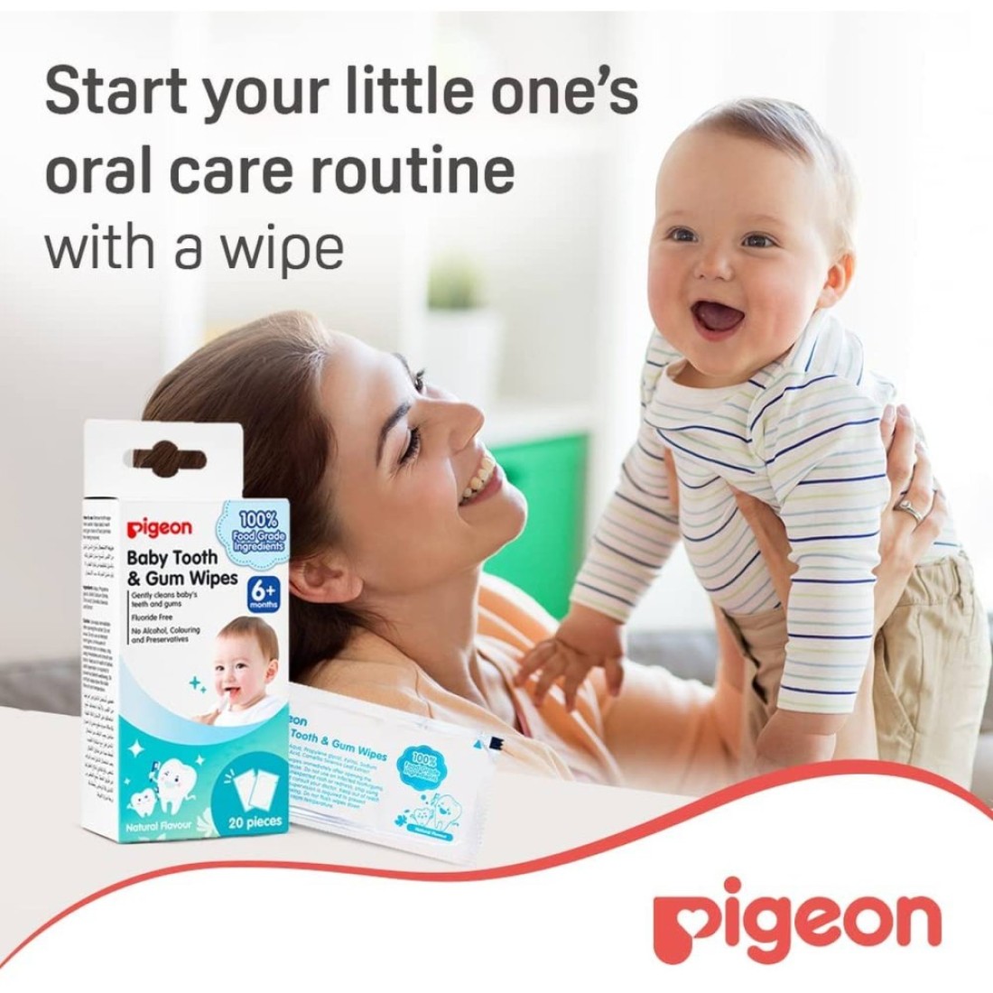 Pigeon Natural Flavor Baby Tooth And Gum Wipes 78290 White Pack of 20