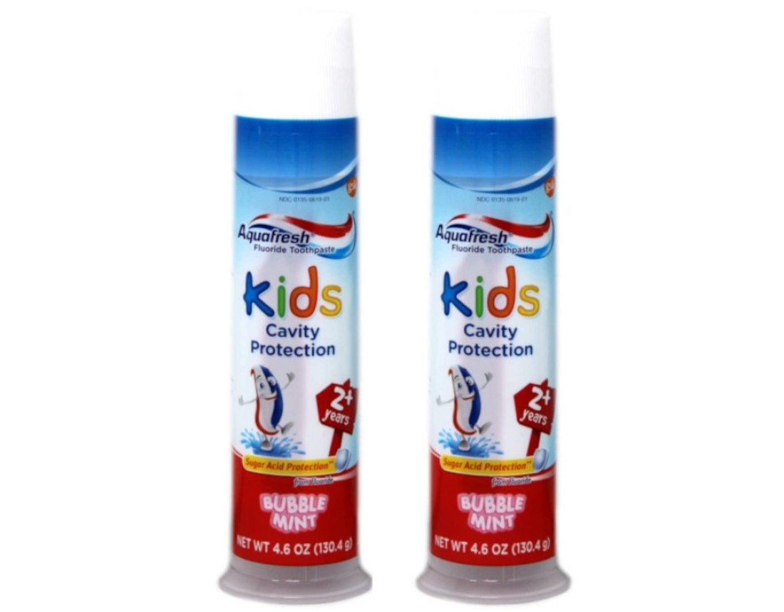 Aquafresh Kids Pump Cavity Protection Bubble Mint Fluoride Toothpaste for Cavity Protection 46 ounce pack of 2