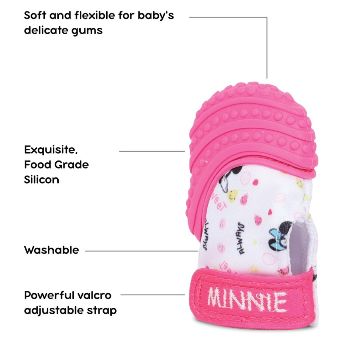 Disney Minnie Mouse Baby Teething Mitten Chew Toy Pink